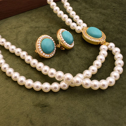 Vintage Jewelry Set Natural Gems Pearl Necklace Earring