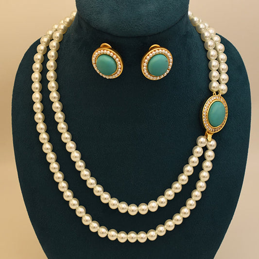 Vintage Jewelry Set Natural Gems Pearl Necklace Earring