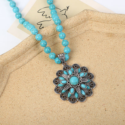 Vintage Jewelry Set Turquoise Silver Necklace Earrings