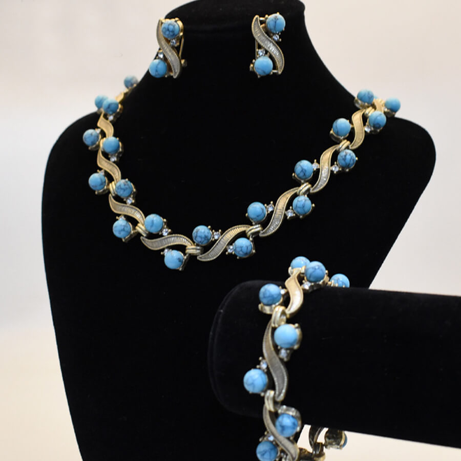 Vintage Jewelry Set Turquoise Bracelet Earrings Necklace