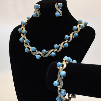 Vintage Jewelry Set Turquoise Bracelet Earrings Necklace