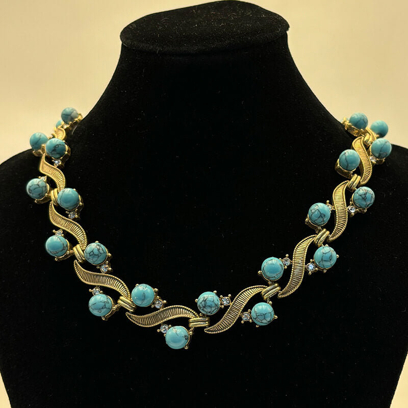 Vintage Jewelry Set Turquoise Bracelet Earrings Necklace