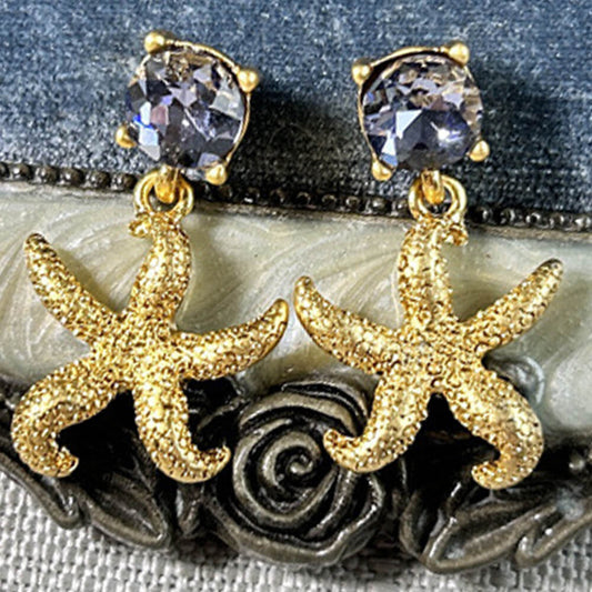 Vintage Jewelry Starfish Glass Diamond Drop Earrings