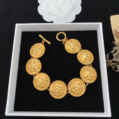 Vintage Jewelry Set Gold Lion Necklace Bracelet
