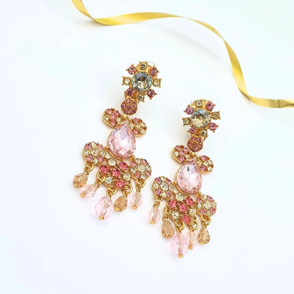 Water Drop Rhinestone Chandelier Earrings Gold Plated Vintage Bling Tassel Earrings