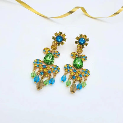 Water Drop Rhinestone Chandelier Earrings Gold Plated Vintage Bling Tassel Earrings