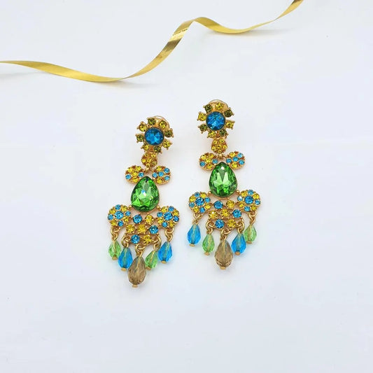 Water Drop Rhinestone Chandelier Earrings Gold Plated Vintage Bling Tassel Earrings
