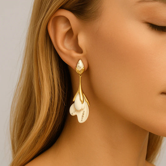 18K Solid Gold Plated Vintage Floral Earrings