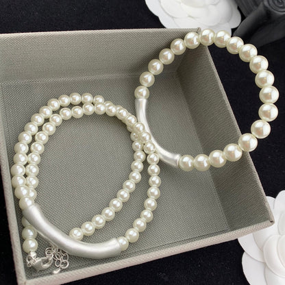 Pearl Jewelry Set Silver Bone Necklace Bracelet