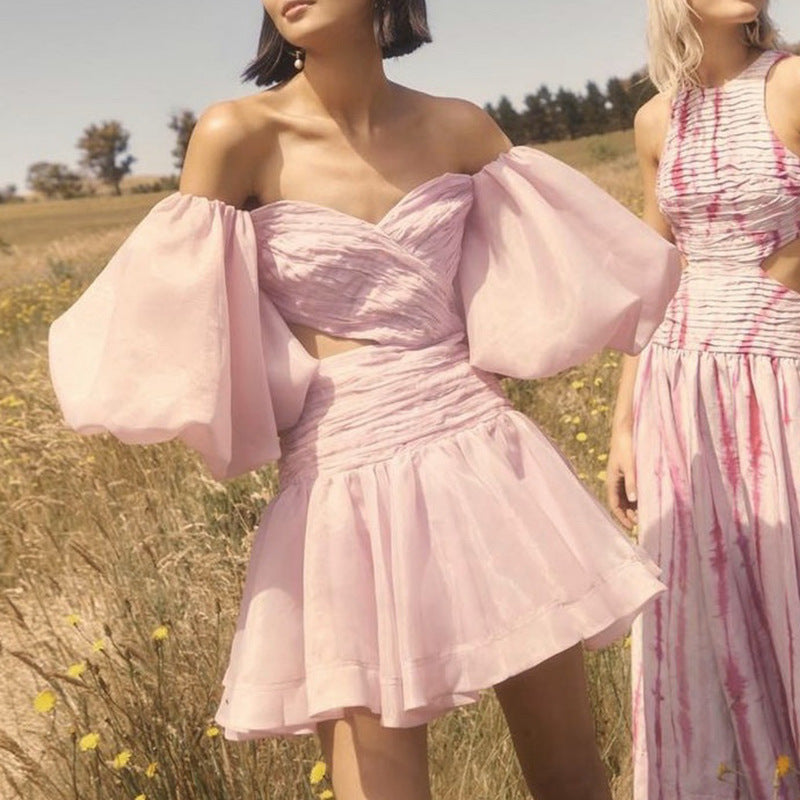 Party Puff Bubble Sleeve Skater Mini Dresses