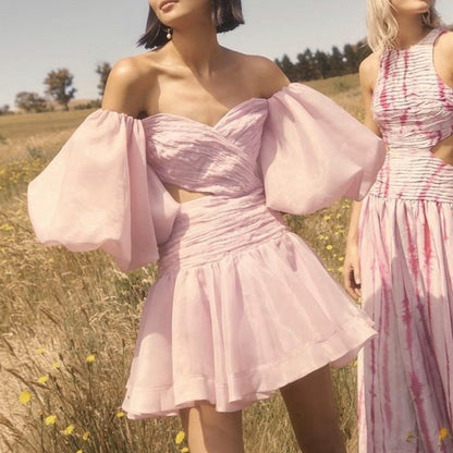 Party Puff Bubble Sleeve Skater Mini Dresses