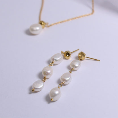 Freshwater Pearls Earrings Hypoallergenic 24K Gold Plated Necklace Elegant Jewelry Set
