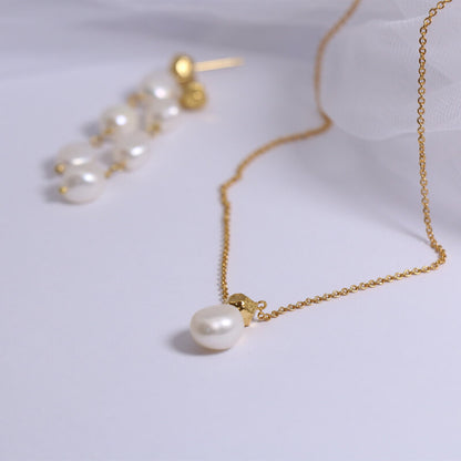 Freshwater Pearls Earrings Hypoallergenic 24K Gold Plated Necklace Elegant Jewelry Set