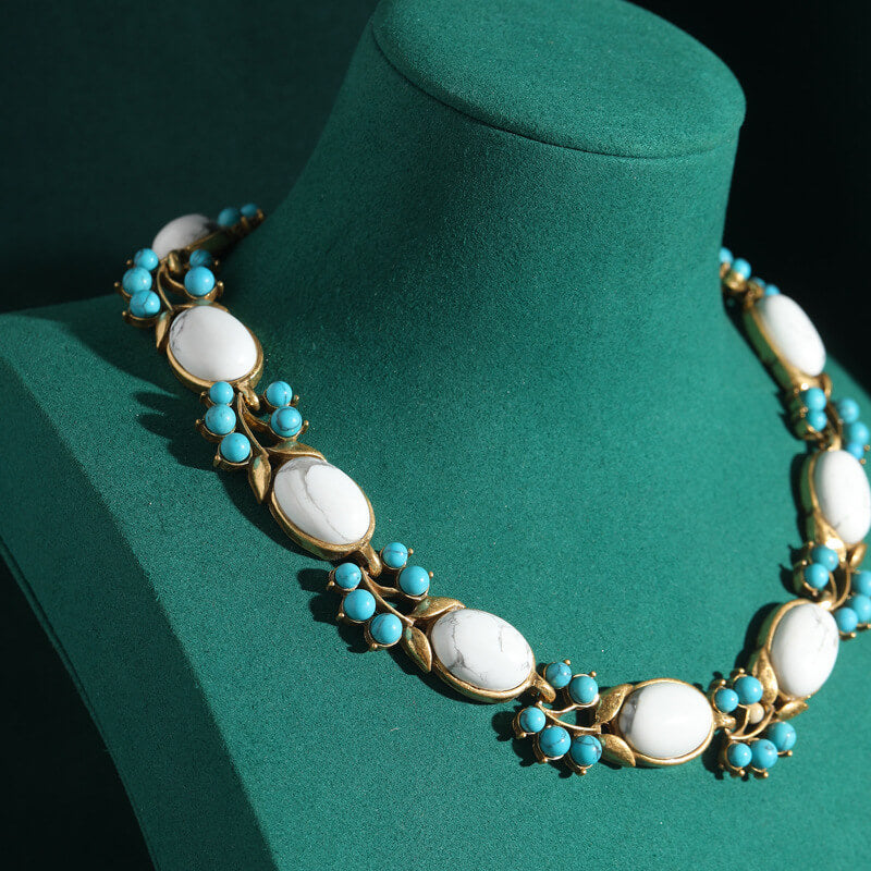 Vintage Jewelry Gold Necklace Pearl Gems Choker