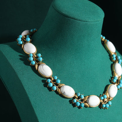 Vintage Jewelry Gold Necklace Pearl Gems Choker