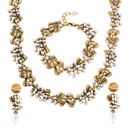 Vintage Jewelry Set Gold Ginkgo Leaf Necklace