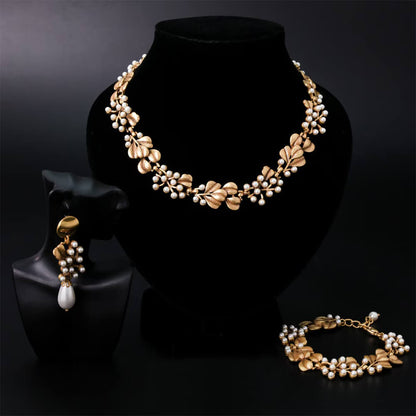 Vintage Jewelry Set Gold Ginkgo Leaf Necklace