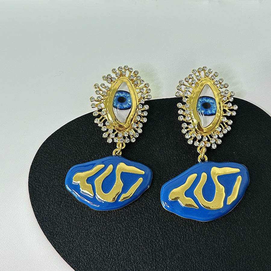 18k Gold Plated Evil Eye Pearls Diamonds Earrings Hypoallergenic Brass J