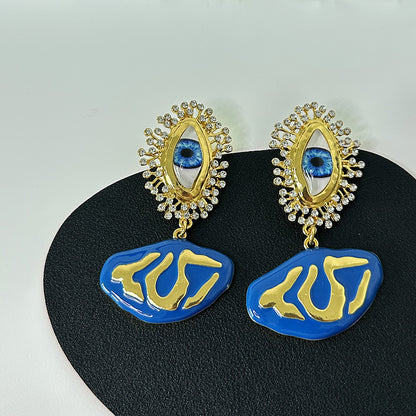 18k Gold Plated Evil Eye Pearls Diamonds Earrings Hypoallergenic Brass J