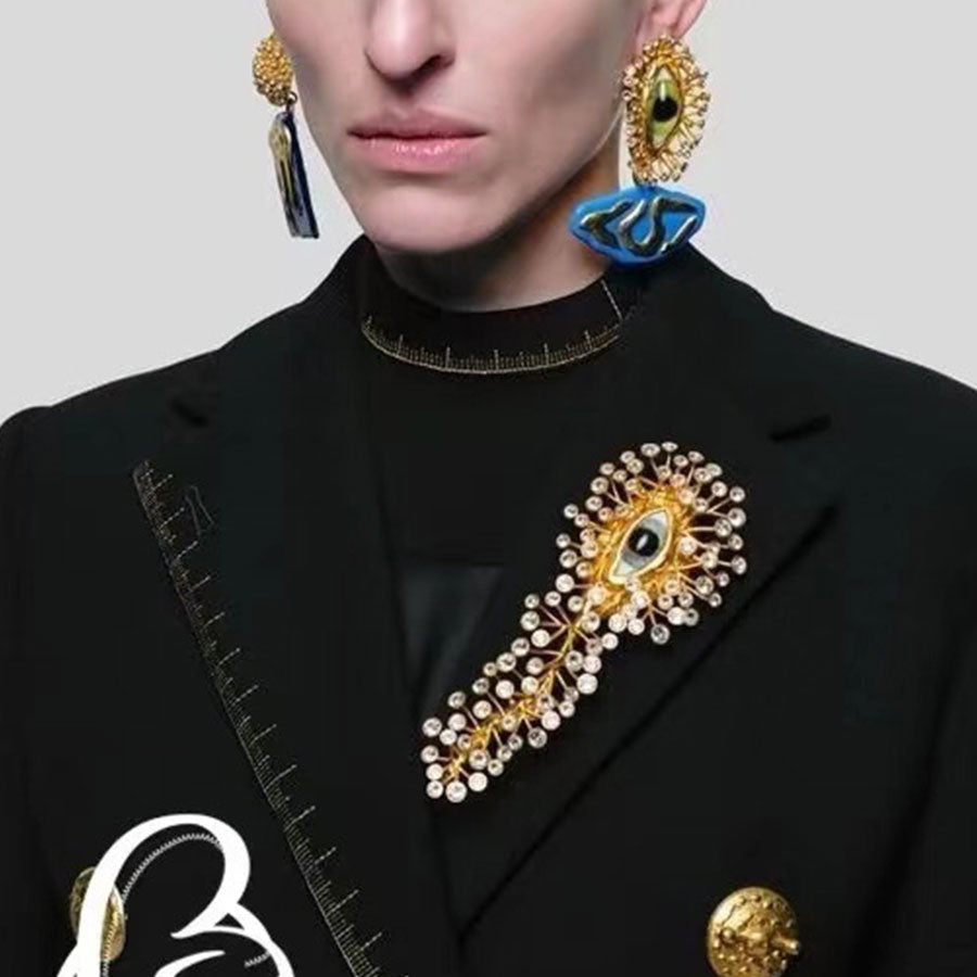 18k Gold Plated Evil Eye Pearls Diamonds Earrings Hypoallergenic Brass J