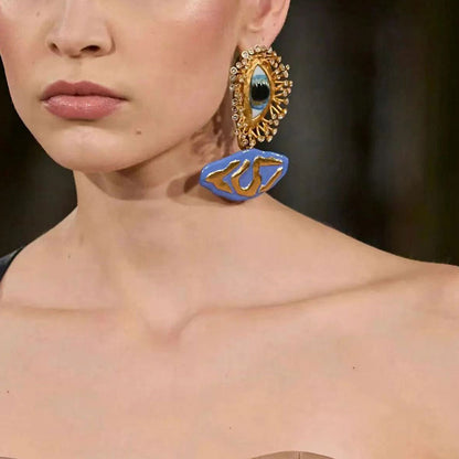 18k Gold Plated Evil Eye Pearls Diamonds Earrings Hypoallergenic Brass J