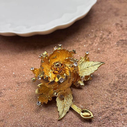 Vintage Jewelry Openable Gold Flower Brooch