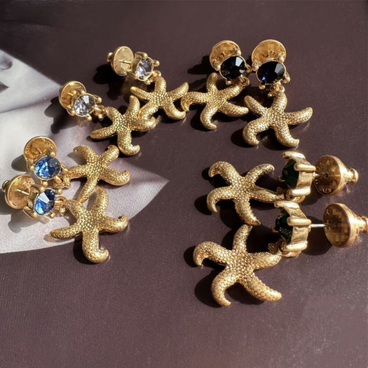 Vintage Jewelry Starfish Glass Diamond Drop Earrings
