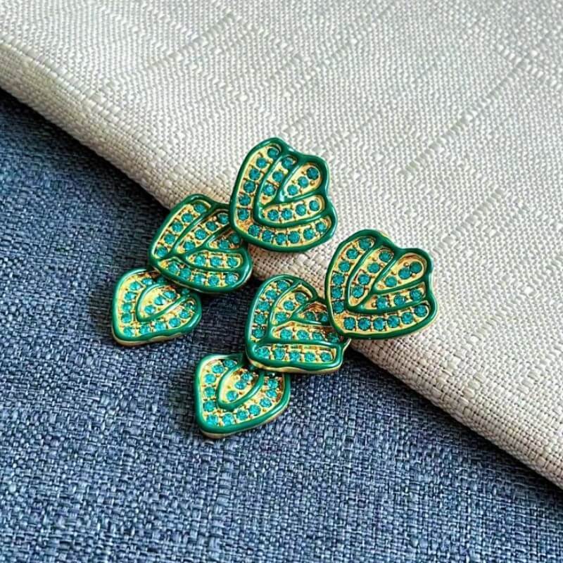 Hand-painted Enamel Diamonds Earrings Hypoallergenic Gold Plated Jewelry