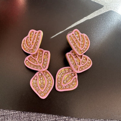 Hand-painted Enamel Diamonds Earrings Hypoallergenic Gold Plated Jewelry