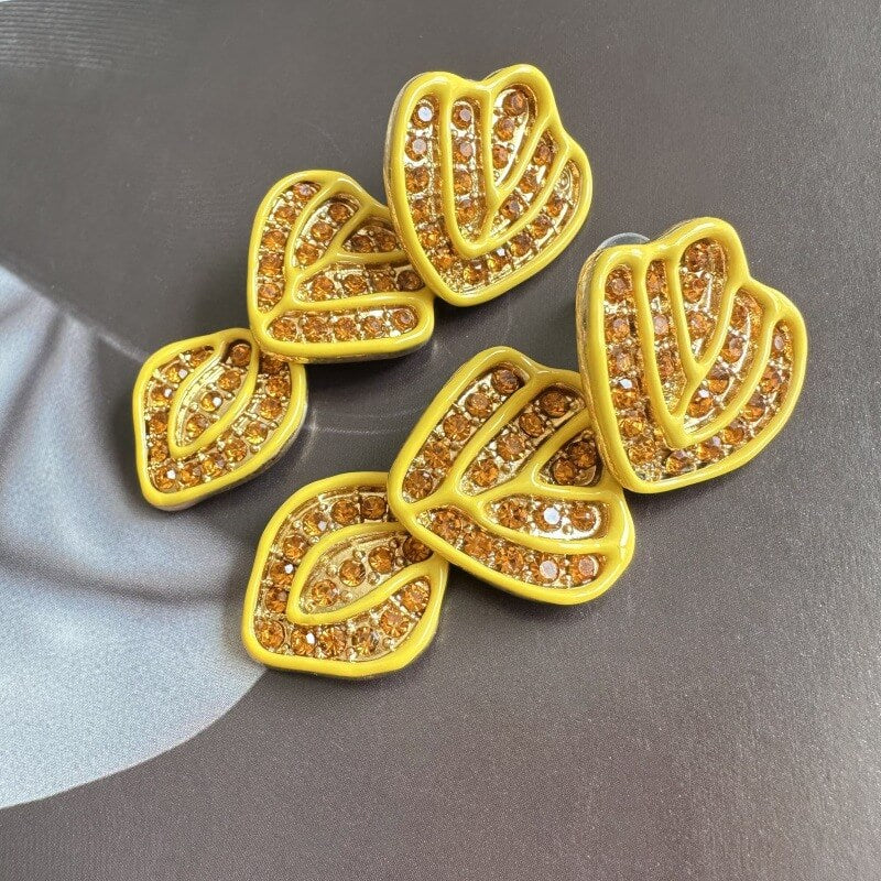Hand-painted Enamel Diamonds Earrings Hypoallergenic Gold Plated Jewelry