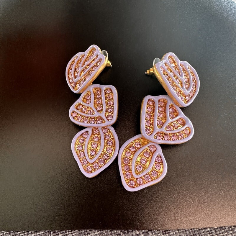 Hand-painted Enamel Diamonds Earrings Hypoallergenic Gold Plated Jewelry