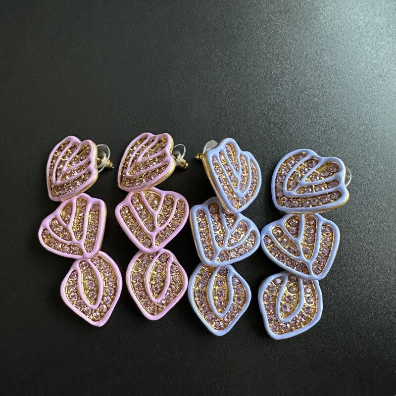 Hand-painted Enamel Diamonds Earrings Hypoallergenic Gold Plated Jewelry