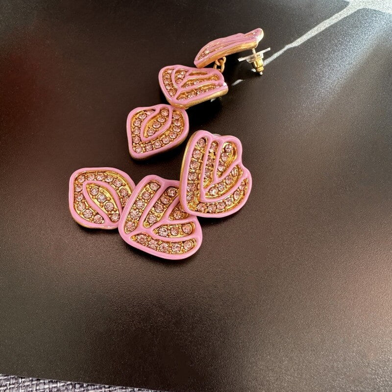 Hand-painted Enamel Diamonds Earrings Hypoallergenic Gold Plated Jewelry