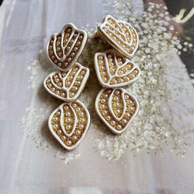 Hand-painted Enamel Diamonds Earrings Hypoallergenic Gold Plated Jewelry