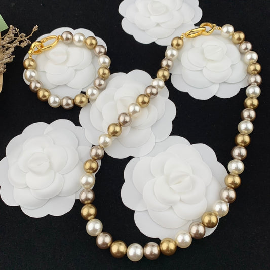 Vintage Jewelry Set Pearl Necklace Bracelet