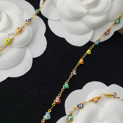 Vintage Jewelry Set Heart Bracelet Eyes Beads Necklace