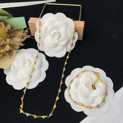 Vintage Jewelry Set Heart Bracelet Eyes Beads Necklace