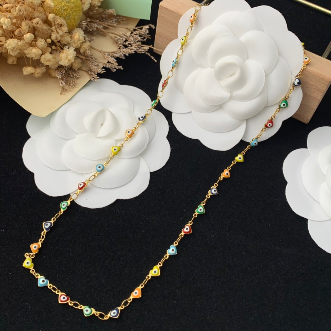 Vintage Jewelry Set Heart Bracelet Eyes Beads Necklace