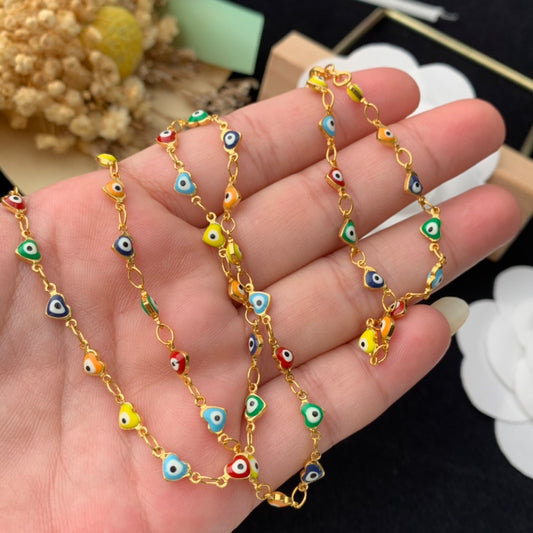 Vintage Jewelry Set Heart Bracelet Eyes Beads Necklace