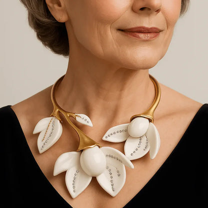 18K Solid Gold Plated Vintage Floral Necklace