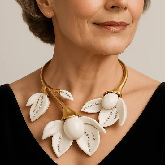 18K Solid Gold Plated Vintage Floral Necklace