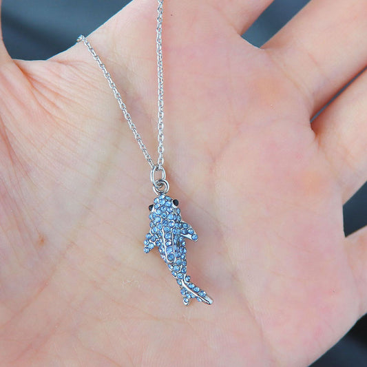 Platinum Plated Shark Necklace Rings Earrings With Blue Diamonds