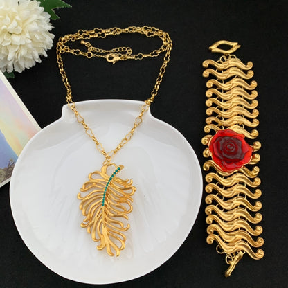 Vintage Jewelry Set Red Earrings Necklace Bracelet