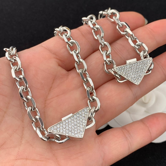 Jewelry Set Silver Triangle Necklace Bracelet