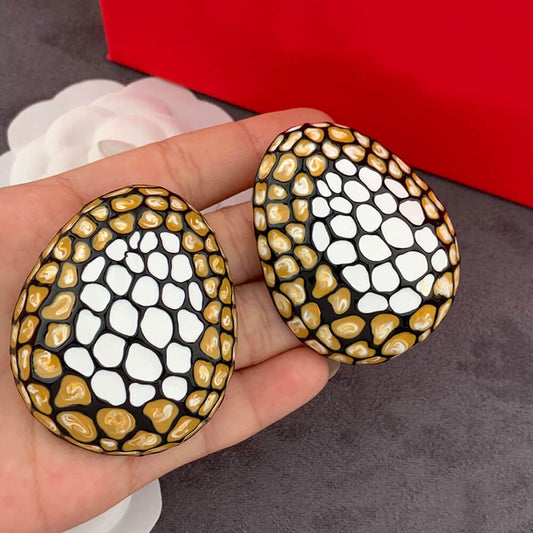 Vintage 18K Solid Gold Plated Snake Egg Enamel Earrings Hypoallergenic Brass
