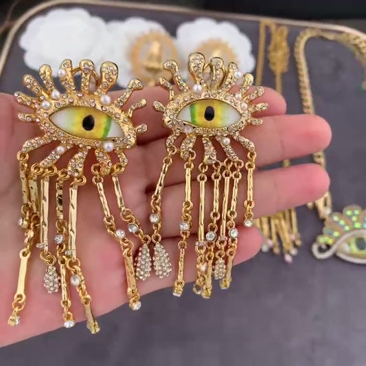 Vintage Evil Eye Earrings 18K Solid Gold Plated Titanium Steel