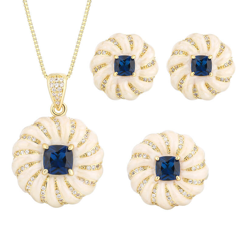 Vintage Jewelry Set Gems Diamond Luxury Necklace Earrings Ring Set
