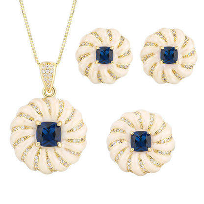 Vintage Jewelry Set Gems Diamond Luxury Necklace Earrings Ring Set