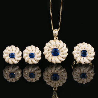 Vintage Jewelry Set Gems Diamond Luxury Necklace Earrings Ring Set