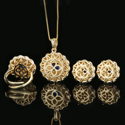 Vintage Jewelry Set Gems Diamond Luxury Necklace Earrings Ring Set